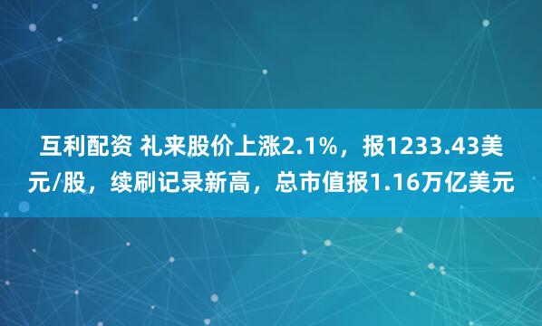 互利配资 礼来股价上涨2.1%，报1233.43美元/股，续刷记录新高，总市值报1.16万亿美元